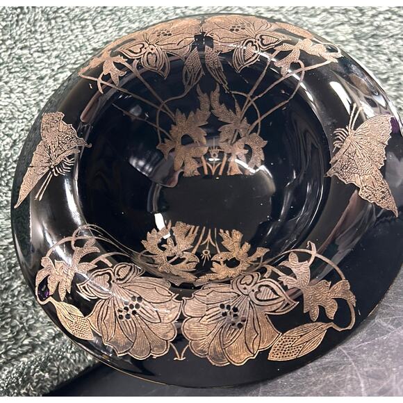 Art Nouveau Compote Black Amethyst Floral Butterfly Pattern Antique - Picture 5 of 15